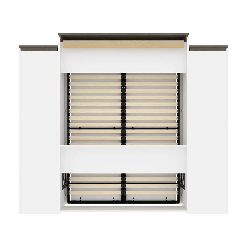 Atlin Designs 104" Modern Wood Queen Murphy Bed with 2 Storage Cabinets in White