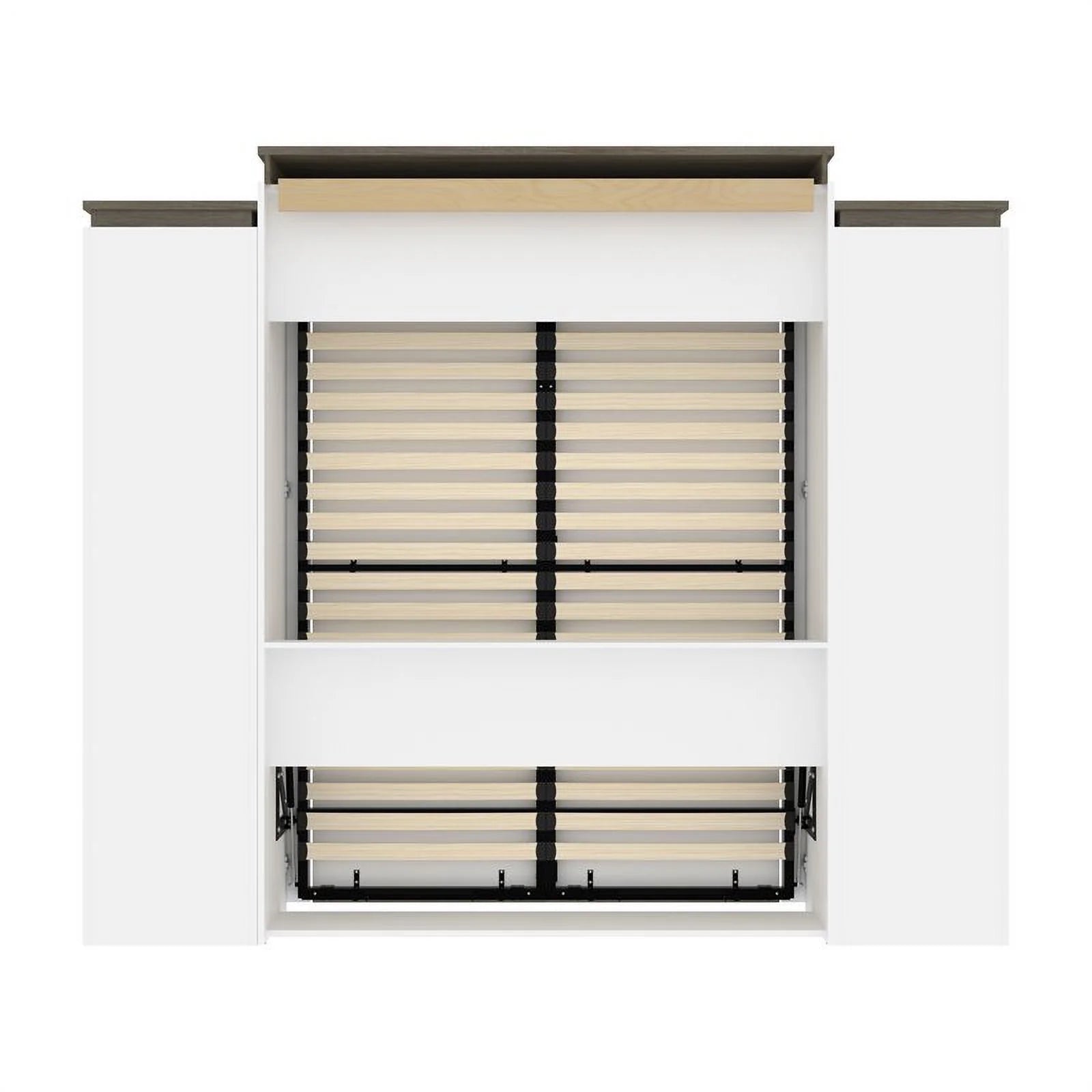 Atlin Designs 104" Modern Wood Queen Murphy Bed with 2 Storage Cabinets in White