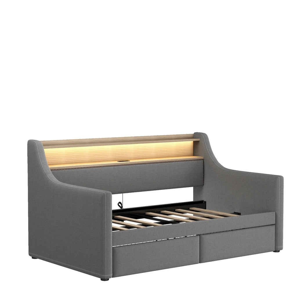 Belin Twin Size Daybed  with Charging Station and LED - Gray