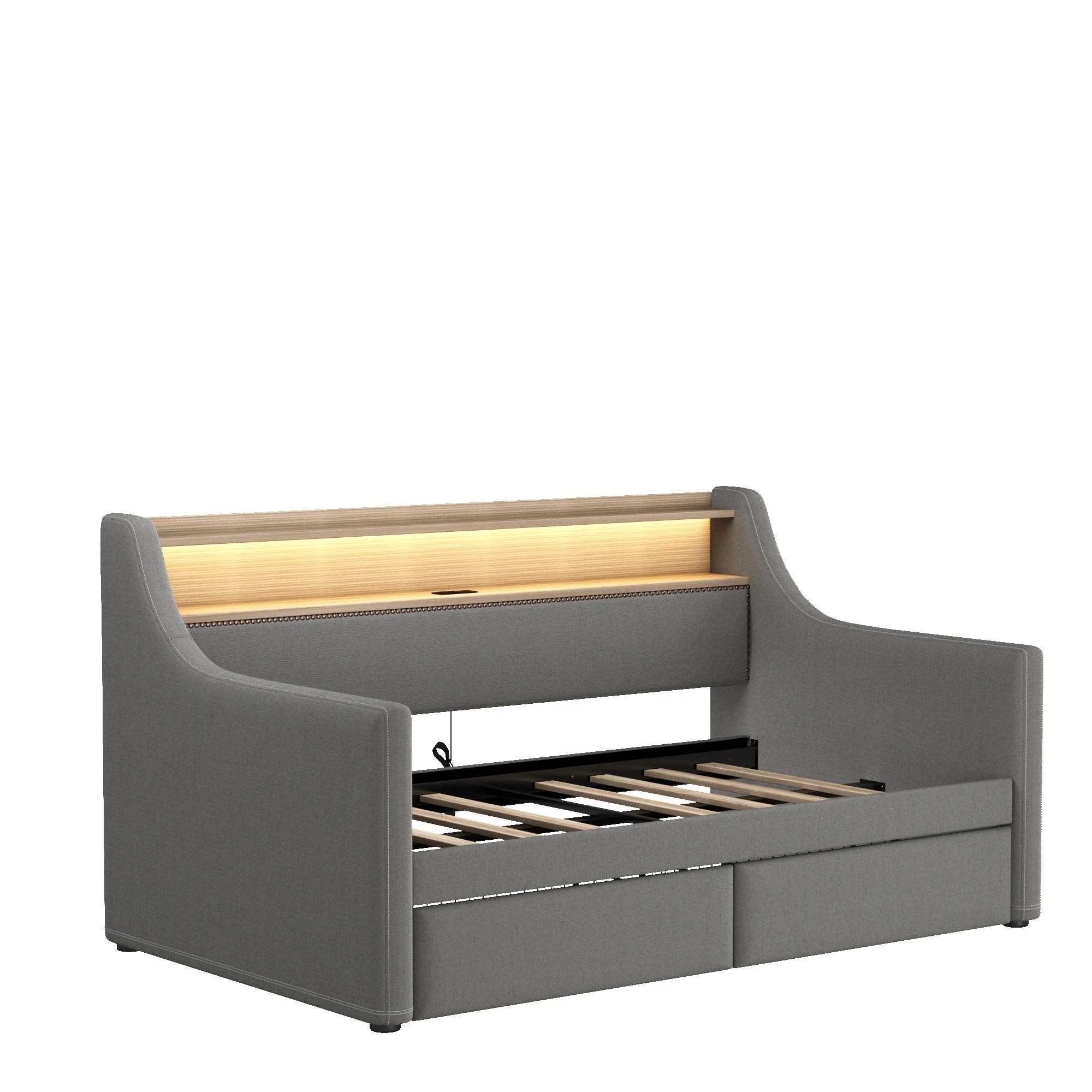 Belin Twin Size Daybed  with Charging Station and LED - Gray