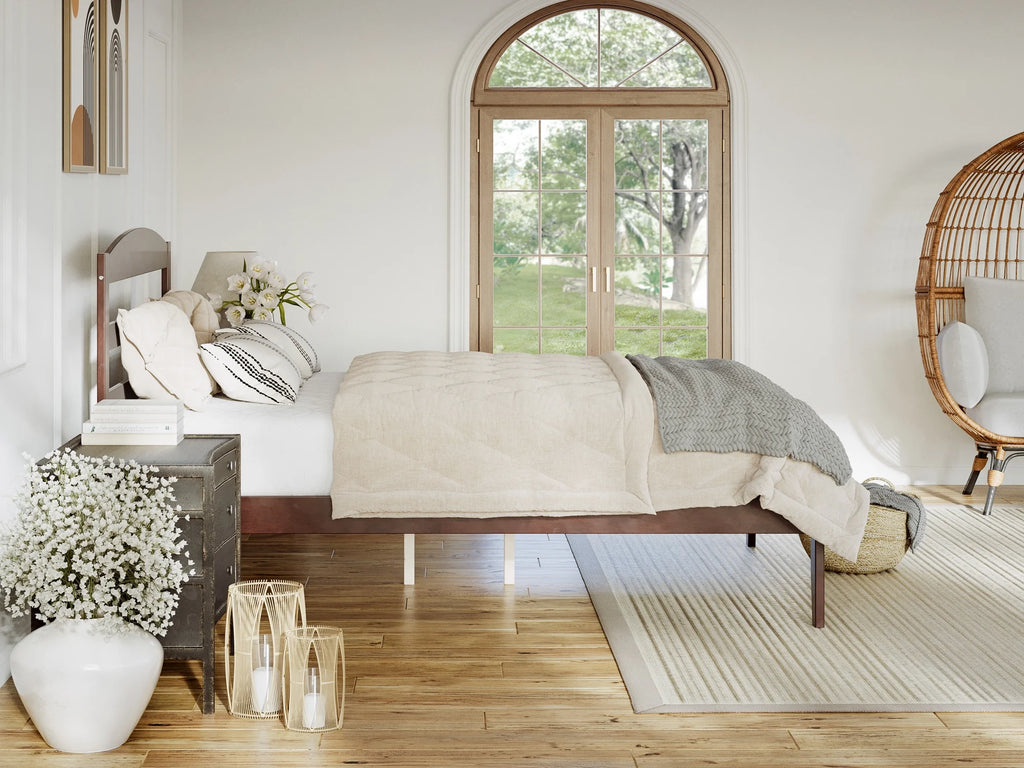 AFI Warren 14" Full Wood Platform Bed Frame with Slatted Headboard, Walnut