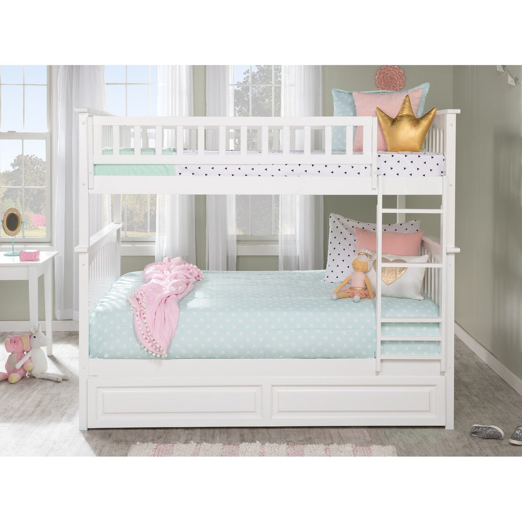 AFI Columbia Bunk Bed Full over Full with Twin Trundle Bed in White