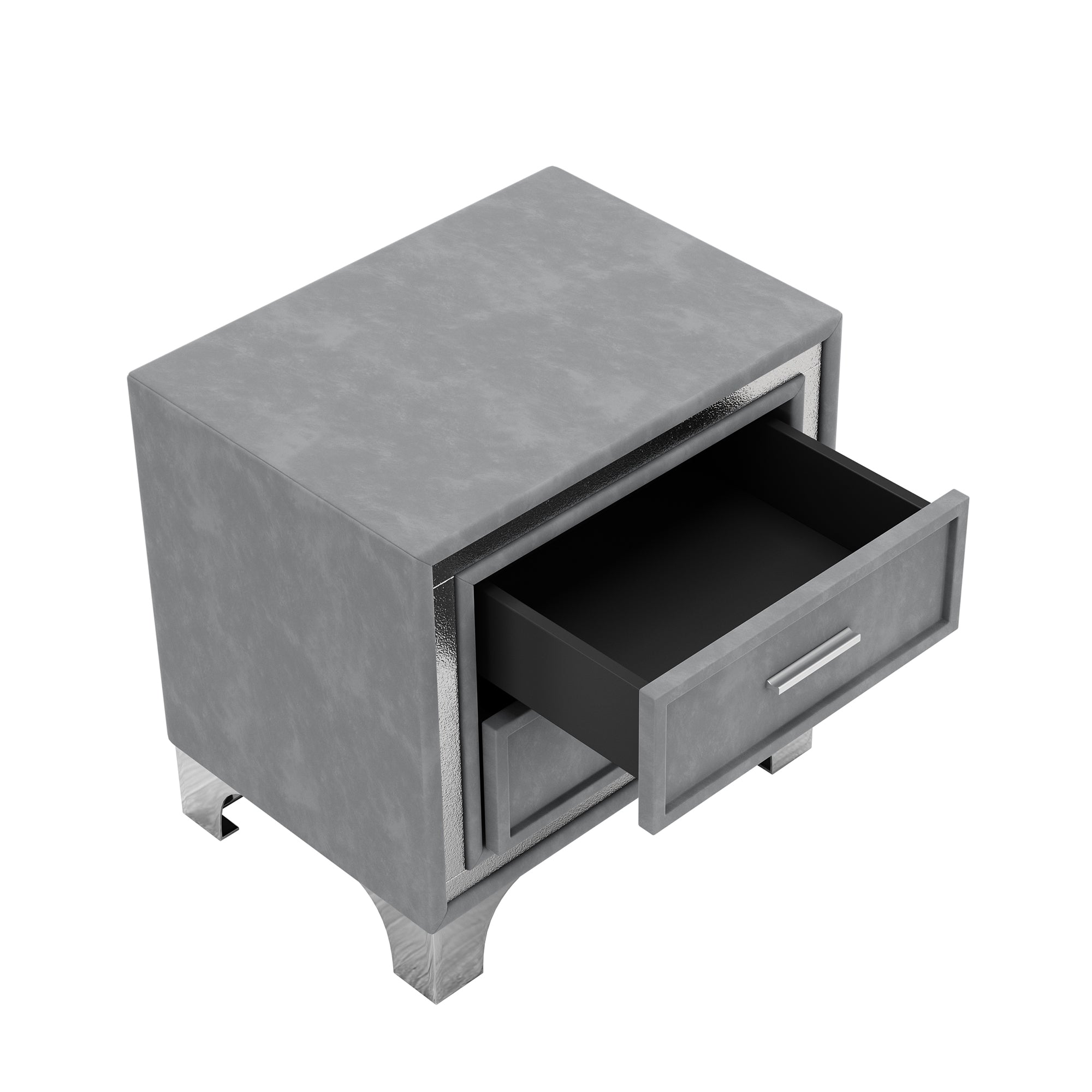 2-Drawer Nightstand with Metal Legs for Bedroom,Velvet Bedside Table-Gray