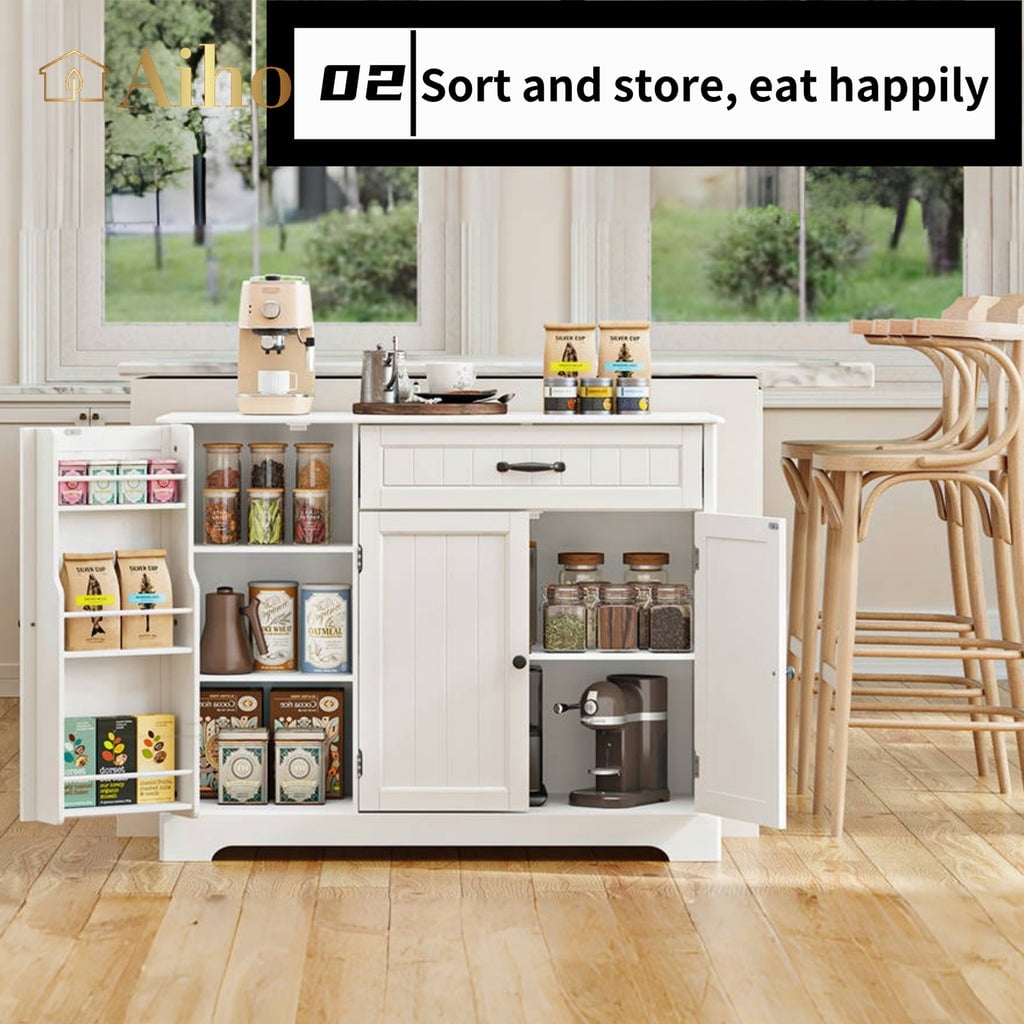 Aiho 47" H Kitchen Pantry Cabinet with 2 Doors and 2 Drawers, Solid & Sturdy, Storage Cabinet for Entryway, Kitchen - White