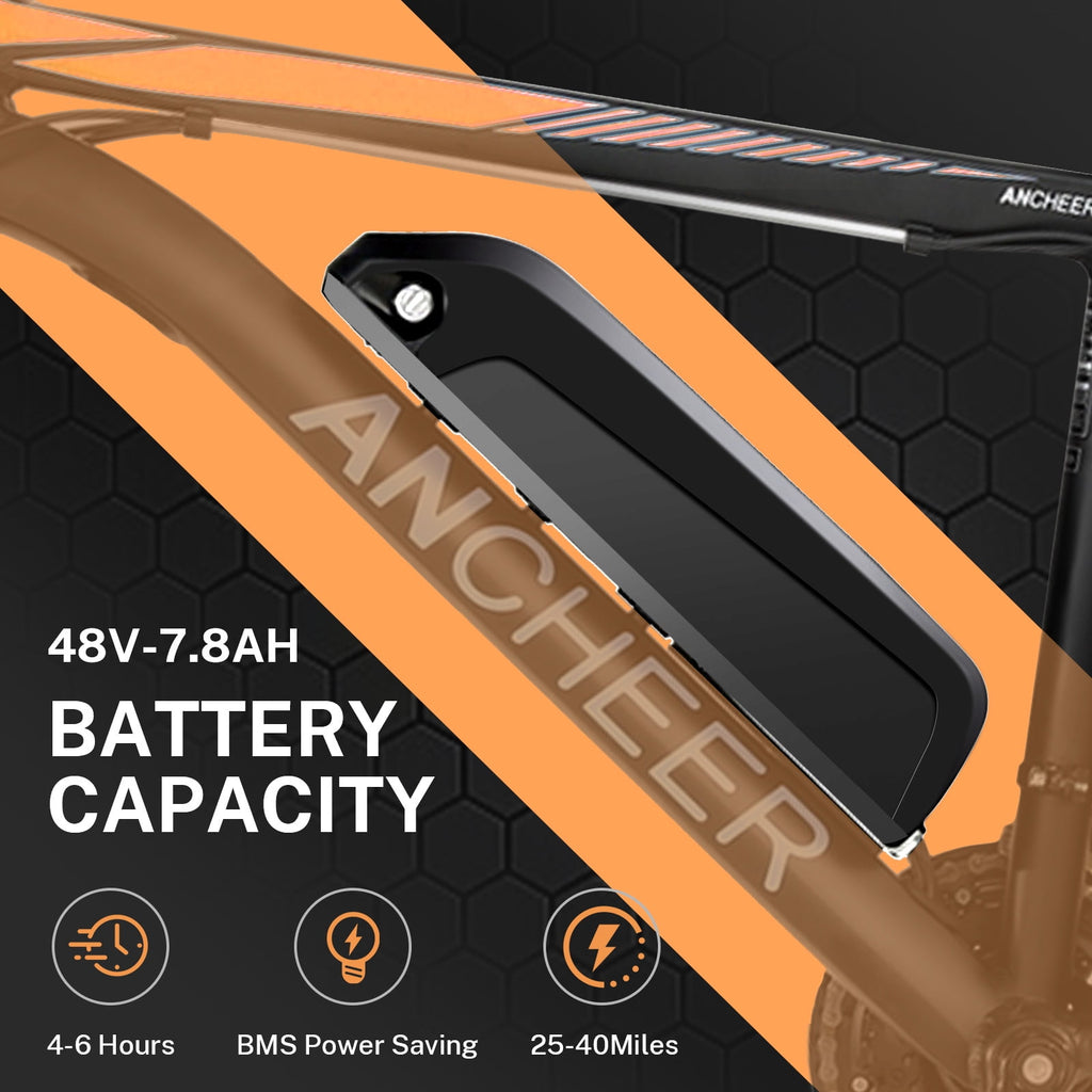 ANCHEER 26'' Electric Bike Adults/Electric Mountain Bike with 500W Motor, Up to 50 Miles commuter Ebike/Electric Bicycle with Removable 48V-7.8Ah Battery