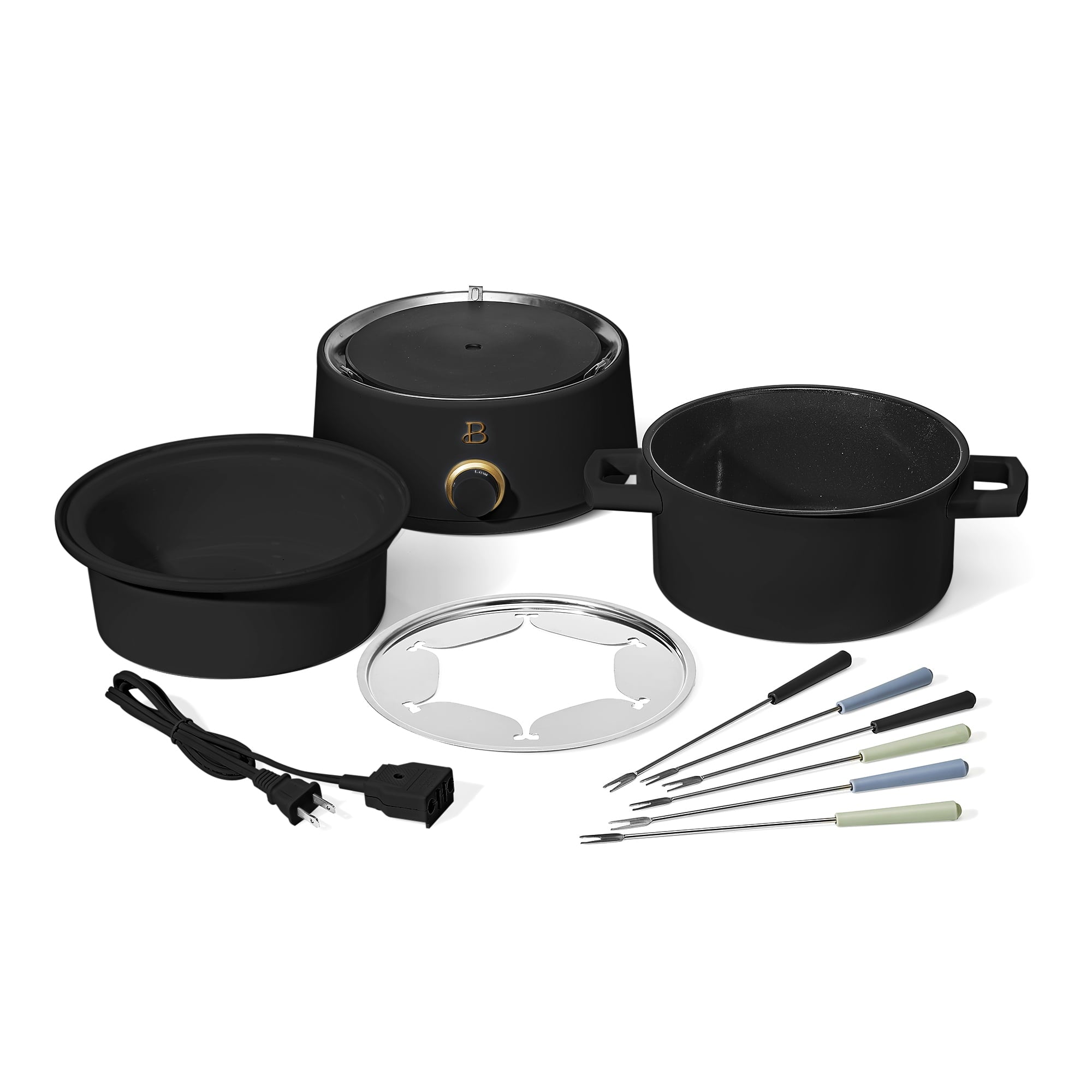 Beautiful 3 Qt Electric Fondue Set with Bonus 2 qt Ceramic Pot, Black Sesame by Drew Barrymore