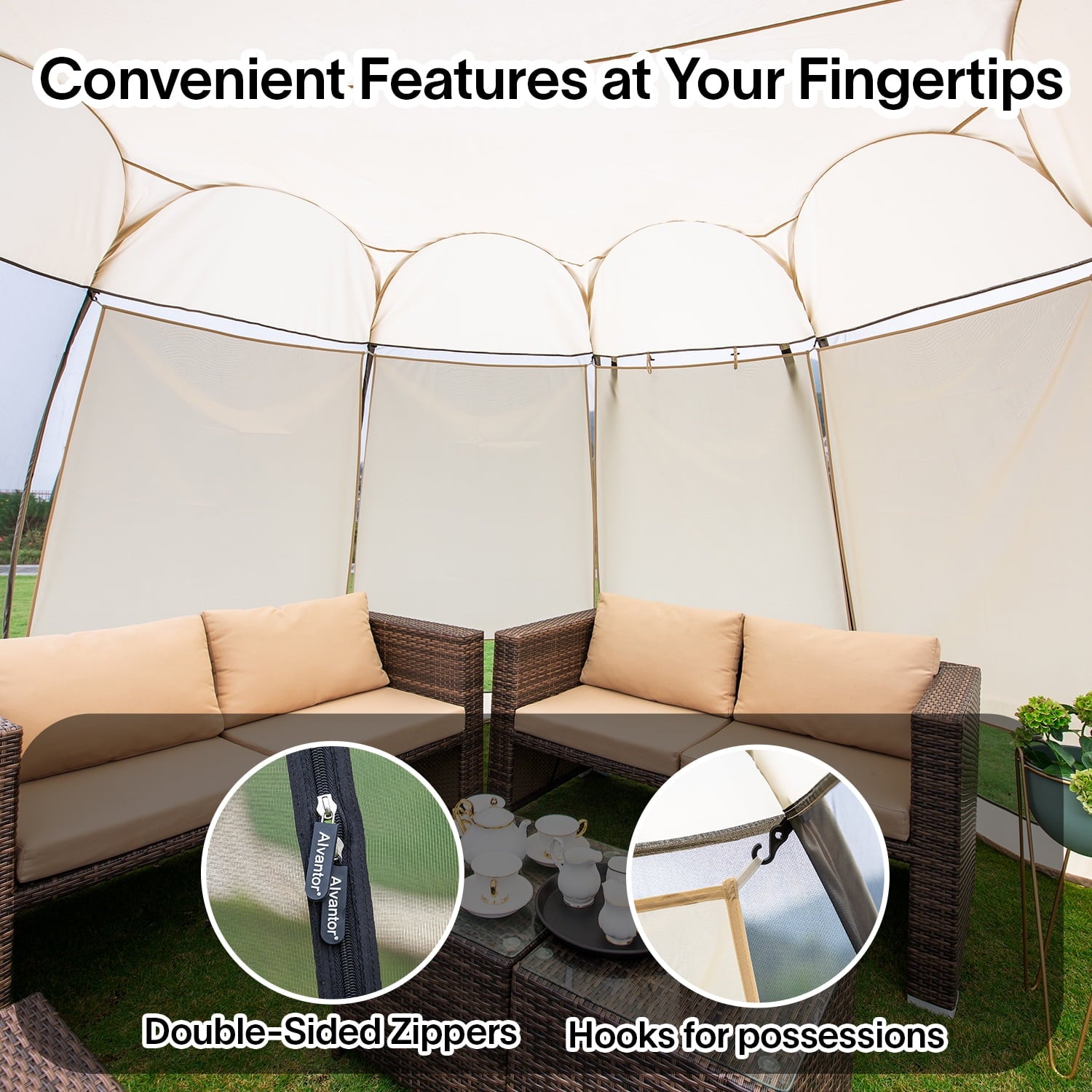 Alvantor Screen House Room Camping Tent Outdoor Canopy Dining Gazebo Pop Up Sun Shade Hexagon Shelter Mesh Walls Not Waterproof 10'x10' Beige