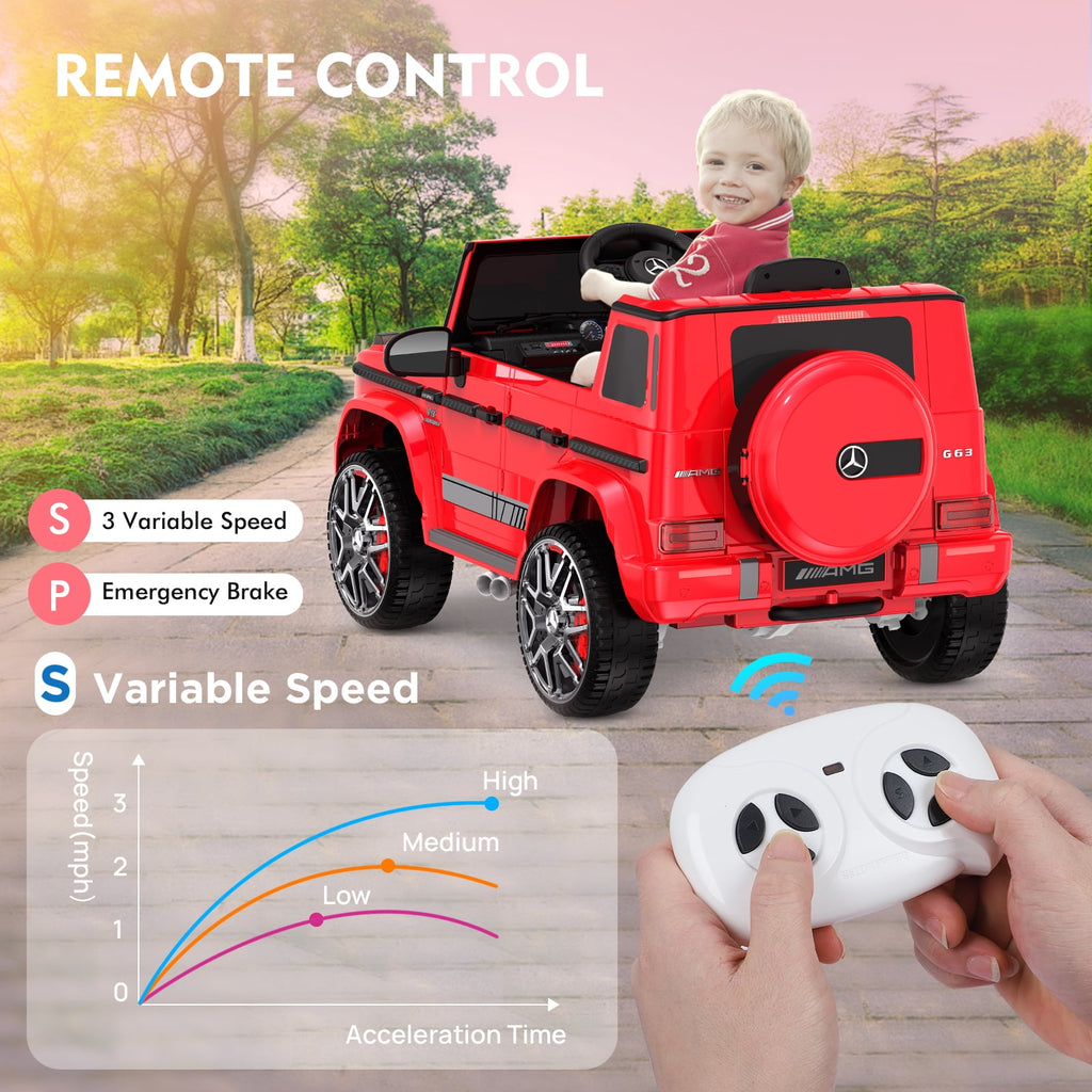 12Volt 1 Seater Mercedes-Benz G63 Licensed Powered Ride on Toy with Remote Control, Gift for Kids Aged 2~4 Years -Red