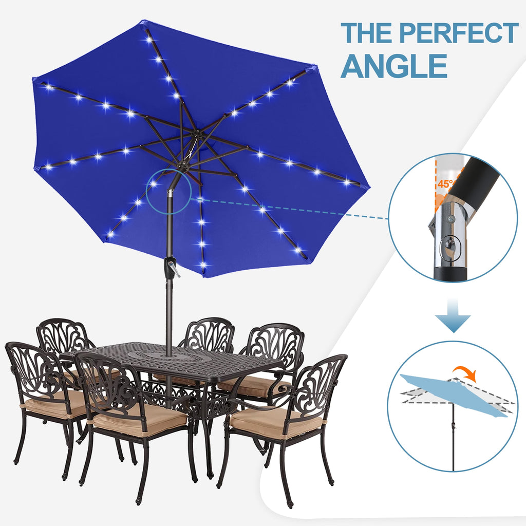 ABCCANOPY 7.5ft Patio Solar Umbrella LED Outdoor Umbrella with Tilt and Crank, Turquoise