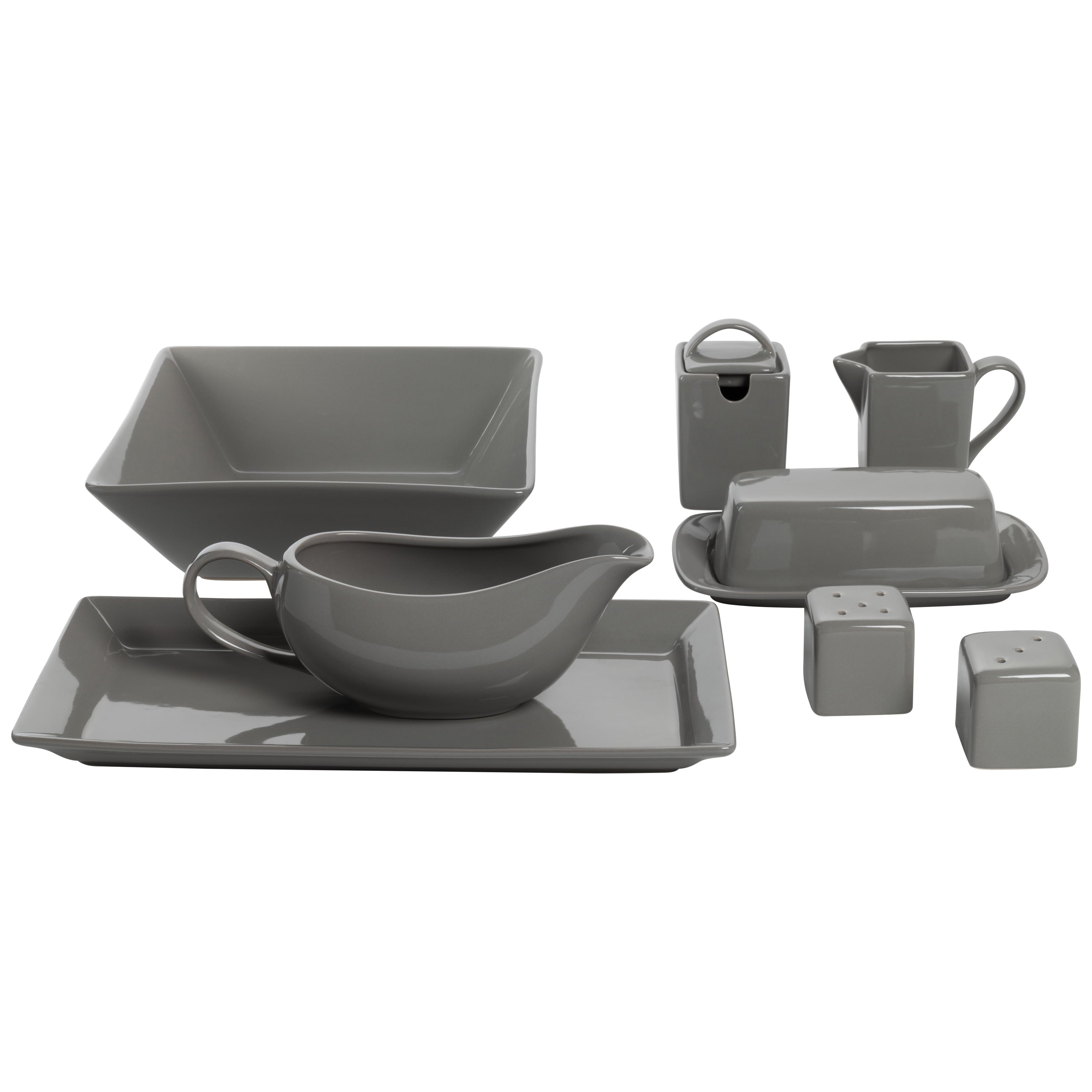 10 Strawberry Street Nova Square 40 Piece Stoneware Dinnerware Set, Gray