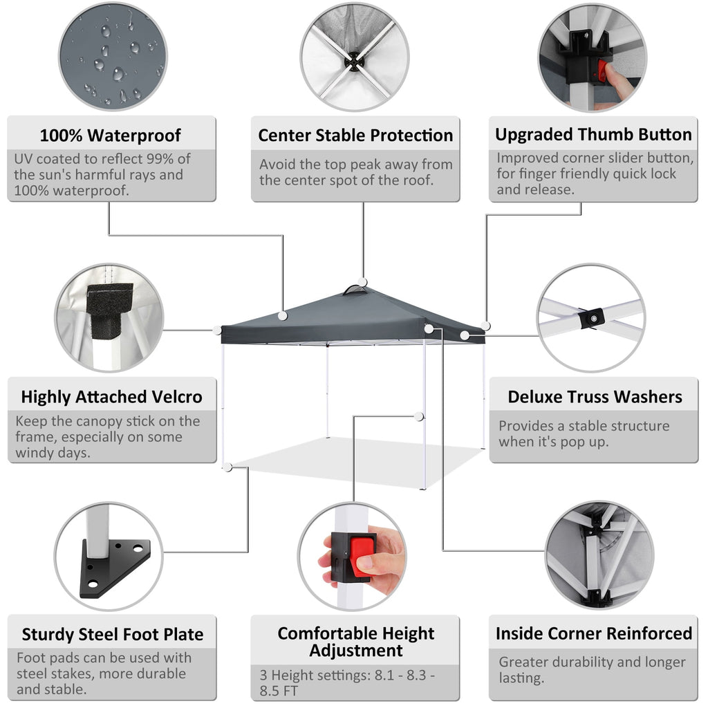10'x10' EZ Pop Up Canopy with Top Vent, Large Commercial Tent, Waterproof and Sunproof with 4 Removable Sidewalls, Suitable for Weddings come with 4 Sandbags (Black)