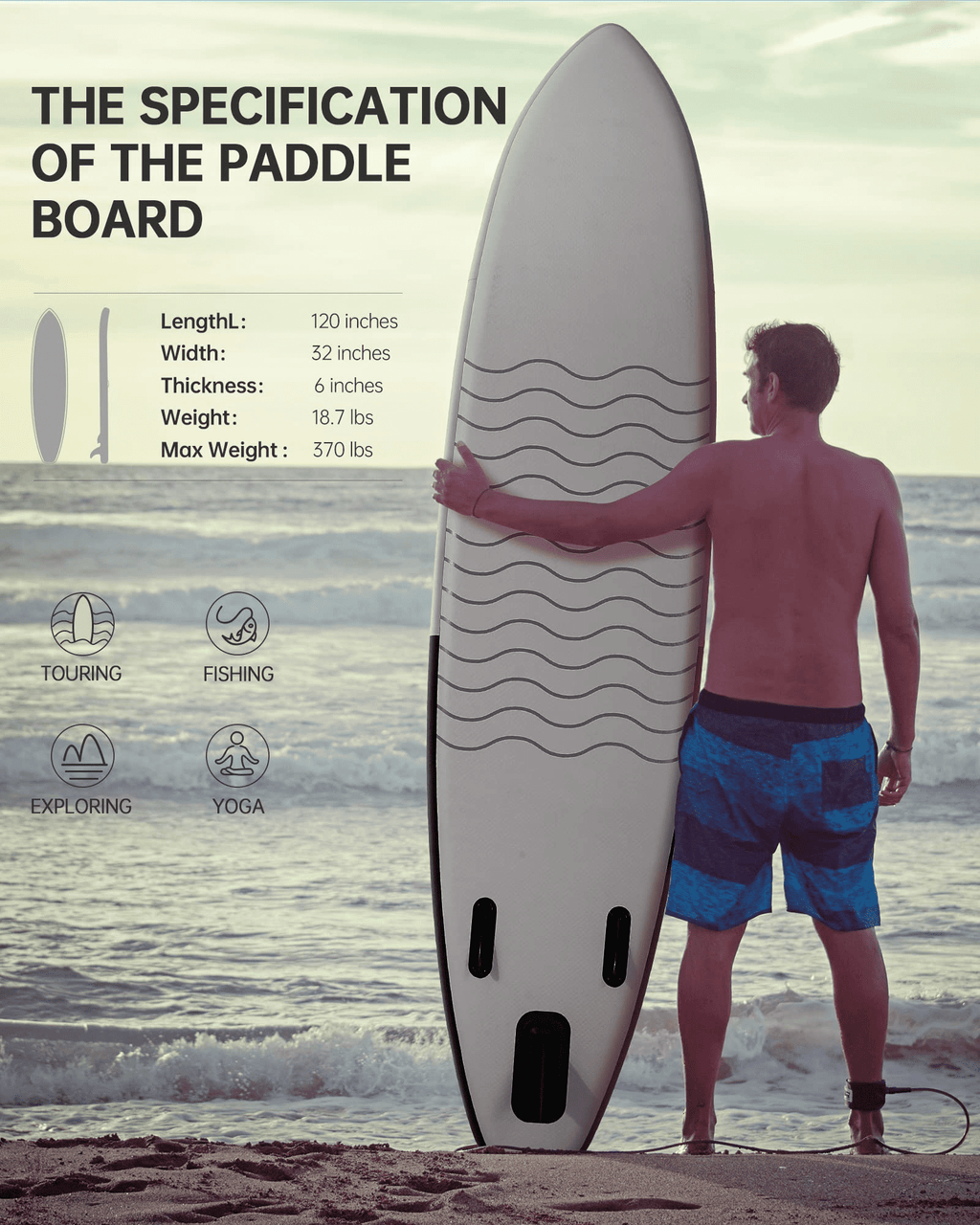 10' Inflatable Stand up Paddle Board 6' Thick  SUP Paddle Board with Paddleboard Accessories Triple Action Pump Fishing Green