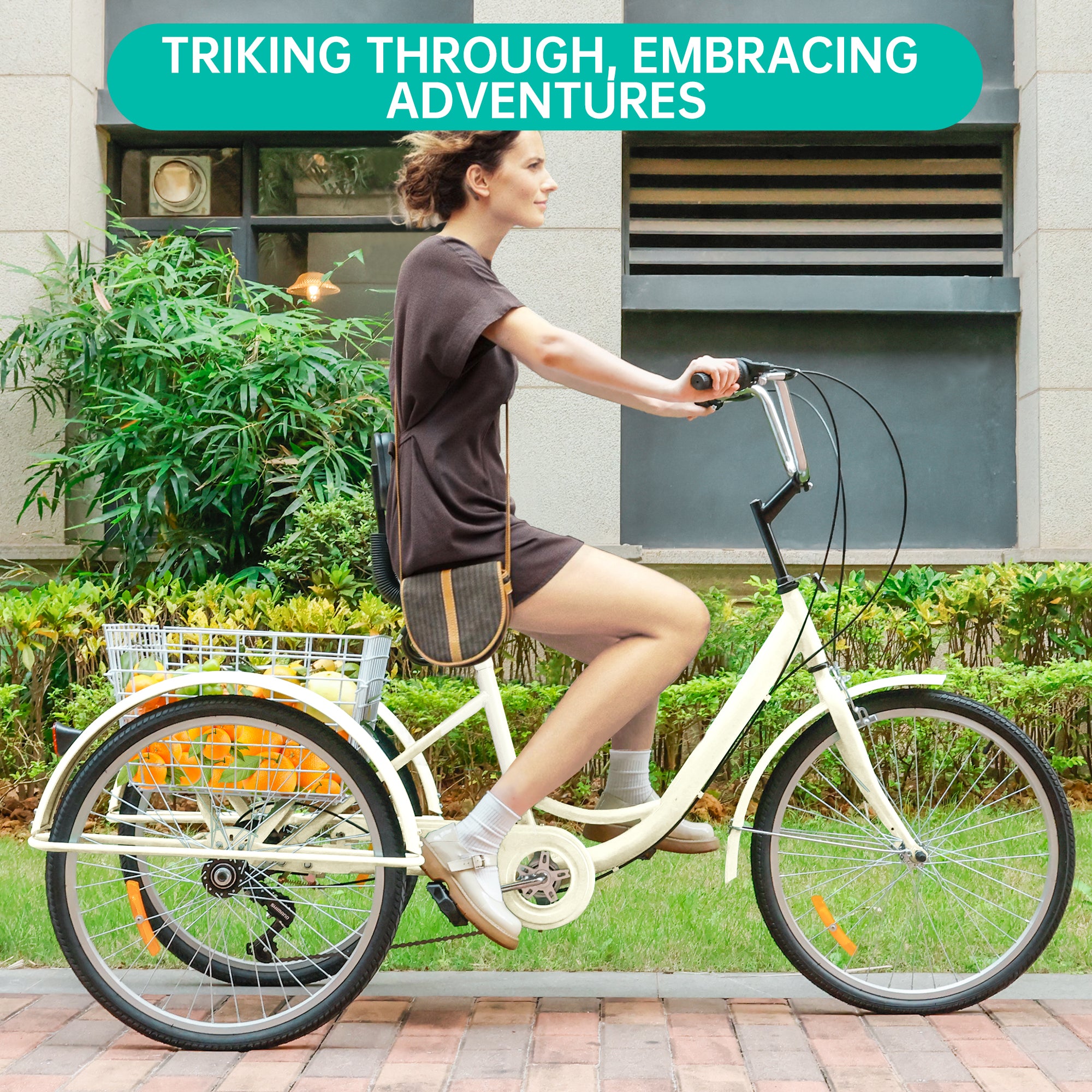 ARTUDATECH 7-Speed Adult Tricycle 24" Purple Three-Wheeled 3 Wheel Cruiser Bike with Seat and Rear Basket for Shopping,Commuting,Camping