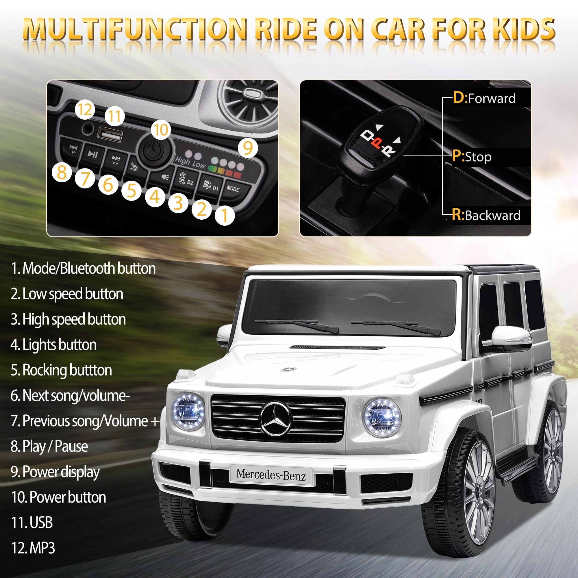 24V Ride on Car with Remote Control for Kids Mercedes Benz Ride on Car Toy for Boys and Girls 3-6 Years Old, Electric Vehicle, Bluetooth, LED Light, White