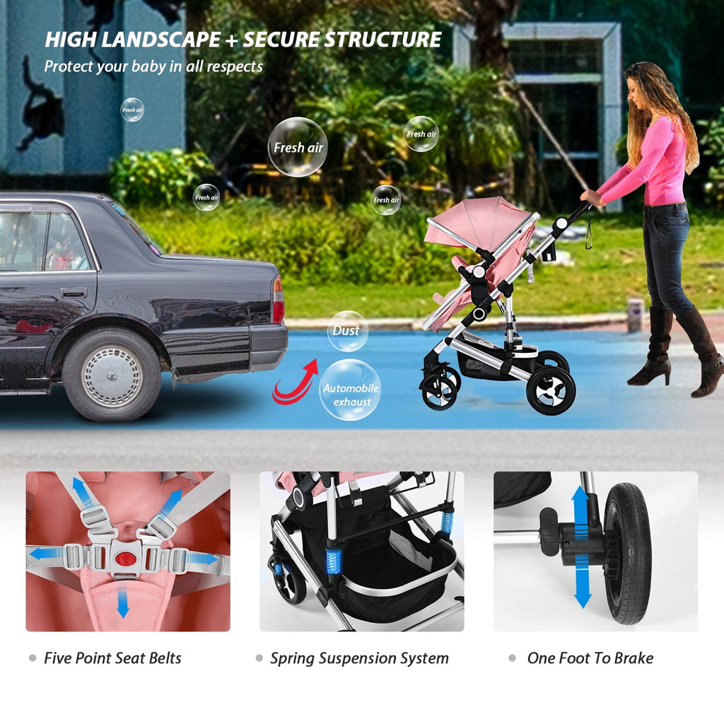 AILEEKISS 3 in 1 Baby Stroller, Convertible Newborn Bassinet Stroller Unisex Infant Carriage, Black