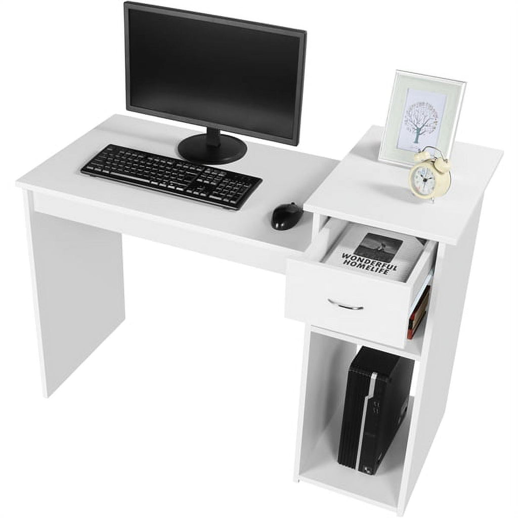 Alden Design Home Office Workstation Computer Desk with Drawer and Storage, Black