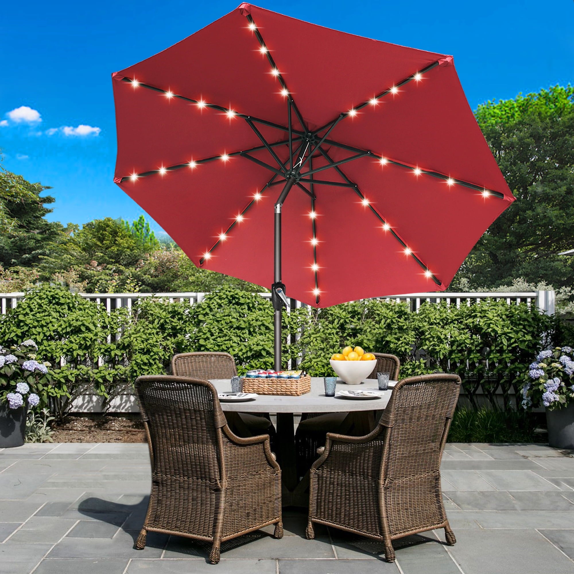 ABCCANOPY 7.5ft Patio Solar Umbrella LED Outdoor Umbrella with Tilt and Crank, Turquoise