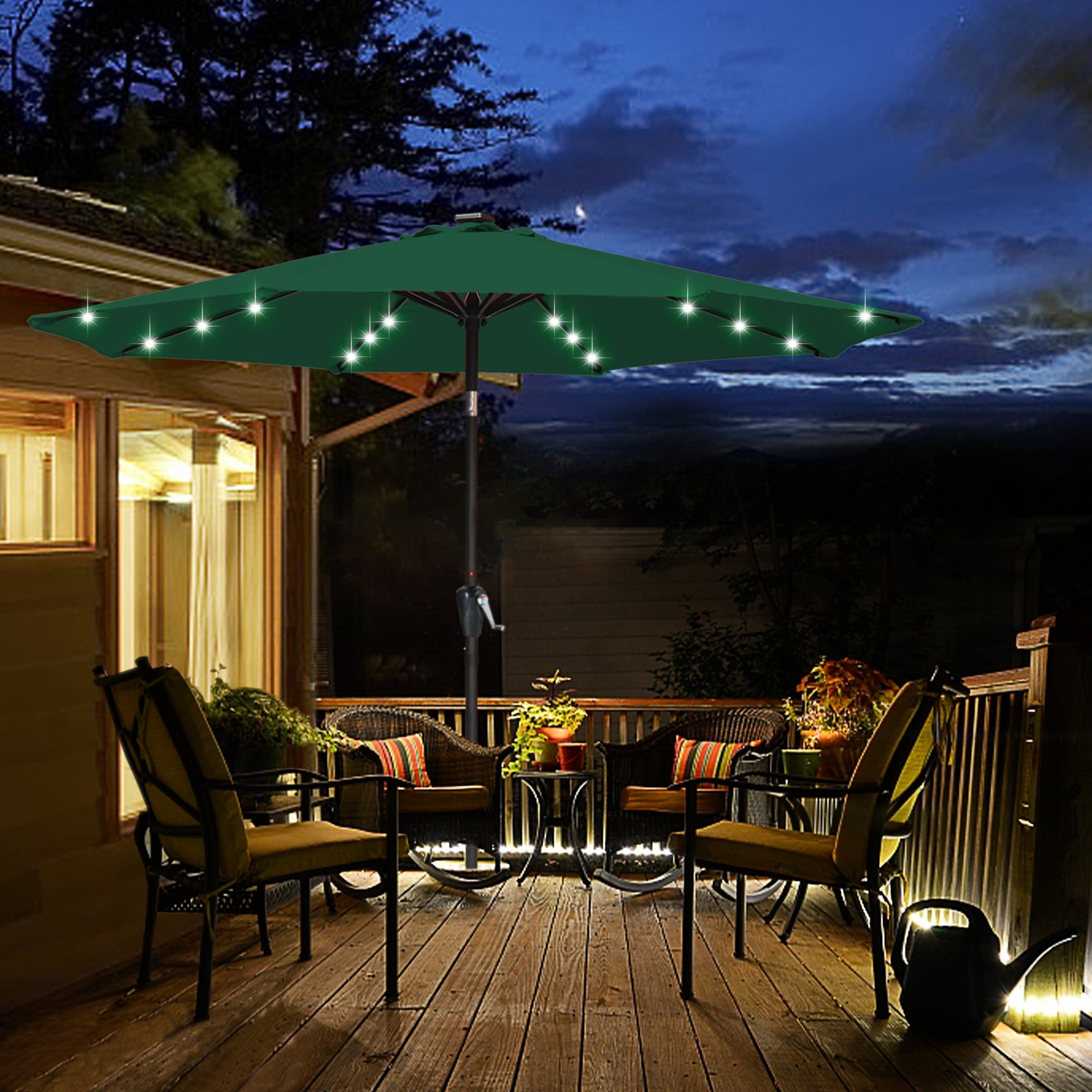 ABCCANOPY 7.5ft Patio Solar Umbrella LED Outdoor Umbrella with Tilt and Crank, Turquoise