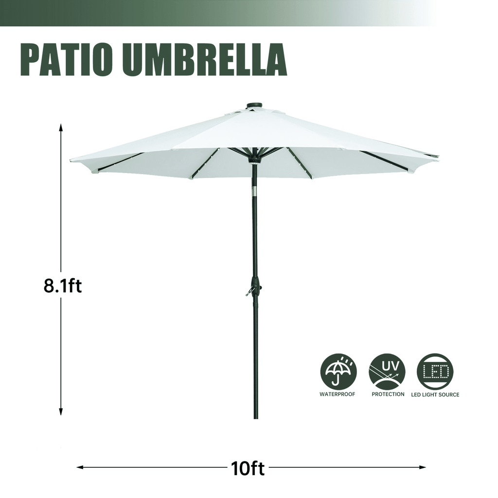 Autlaycil 10 ft Solar Patio Umbrellas with 40 LED lights for Market Outdoor Pool, Steel Tilt Crank, Navy Blue