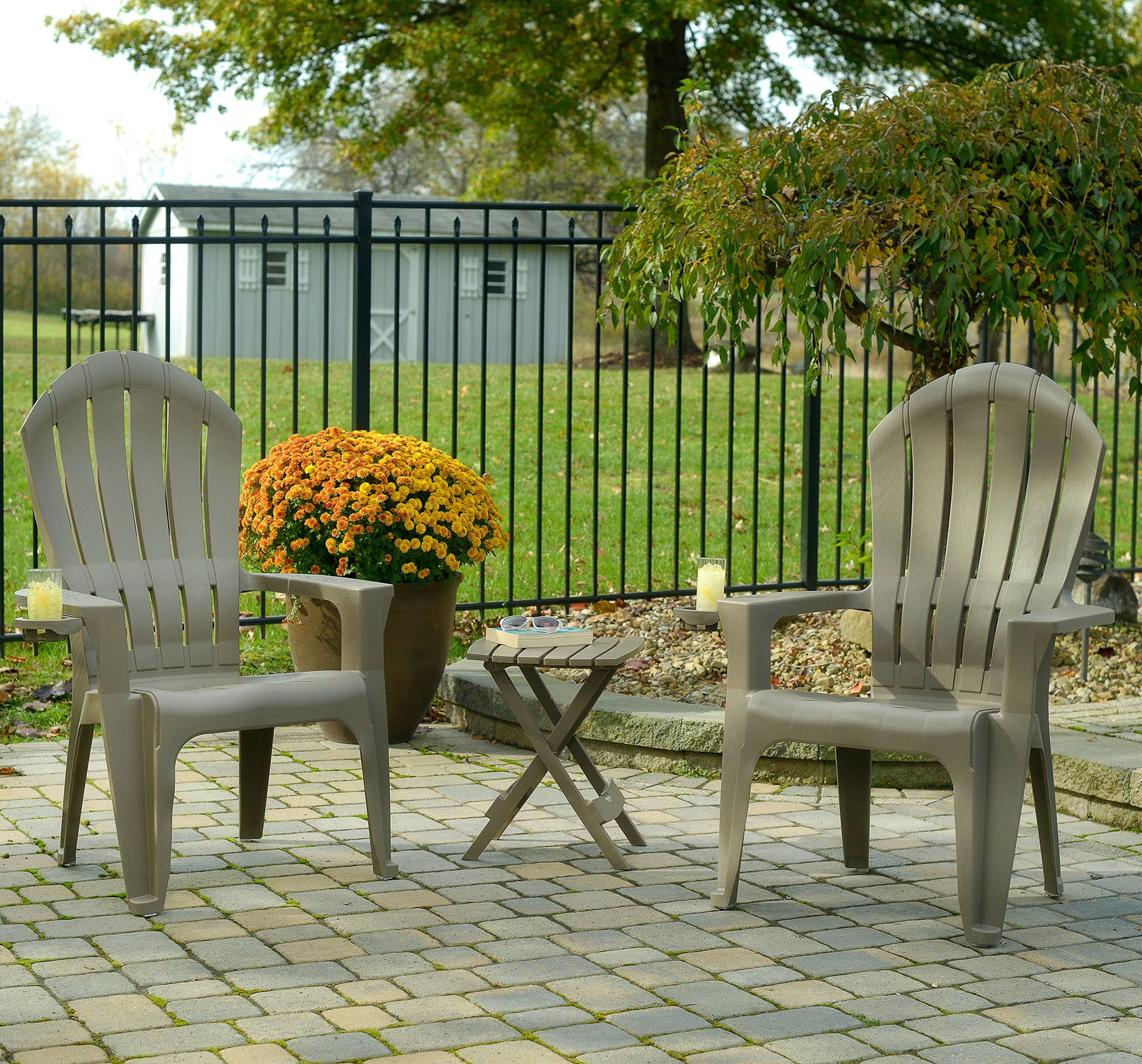 Adams Big Easy Outdoor Resin Adirondack Chair with Cup Holder, Gray