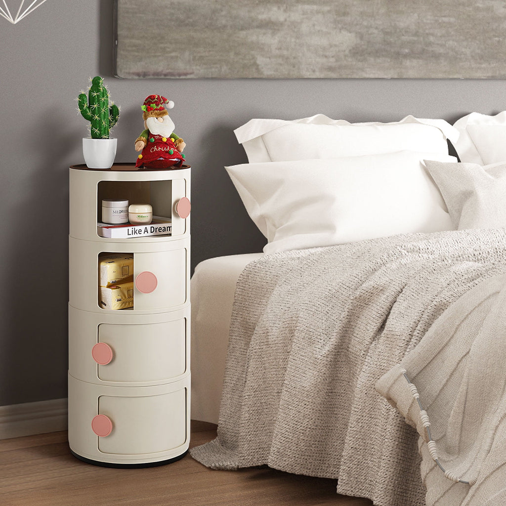 3 Drawer Sliding Barrel Modern Bedroom Nightstand, White