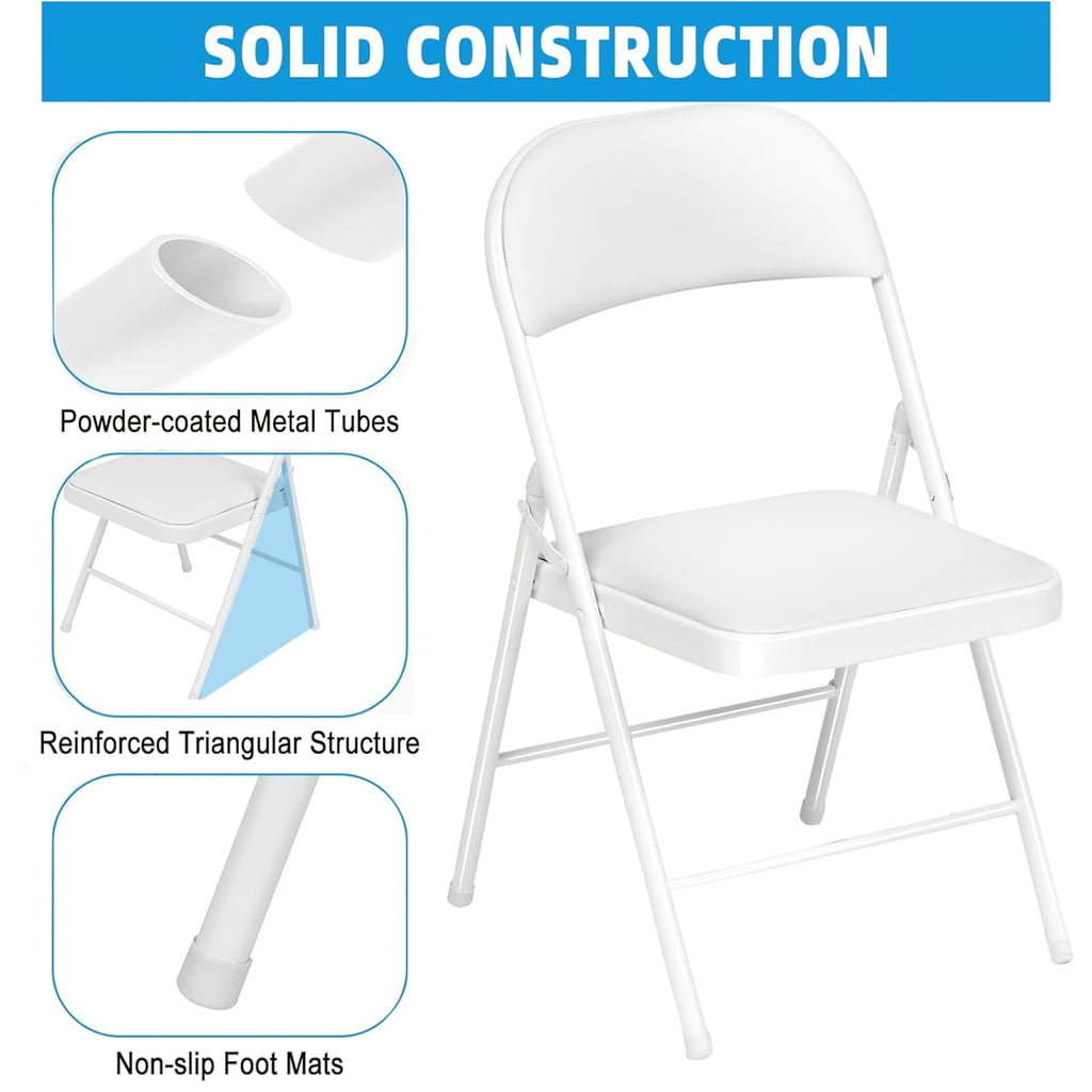 AKIUDEX 6 Pack White Folding Chairs with Padded Seats for Outdoor & Indoor