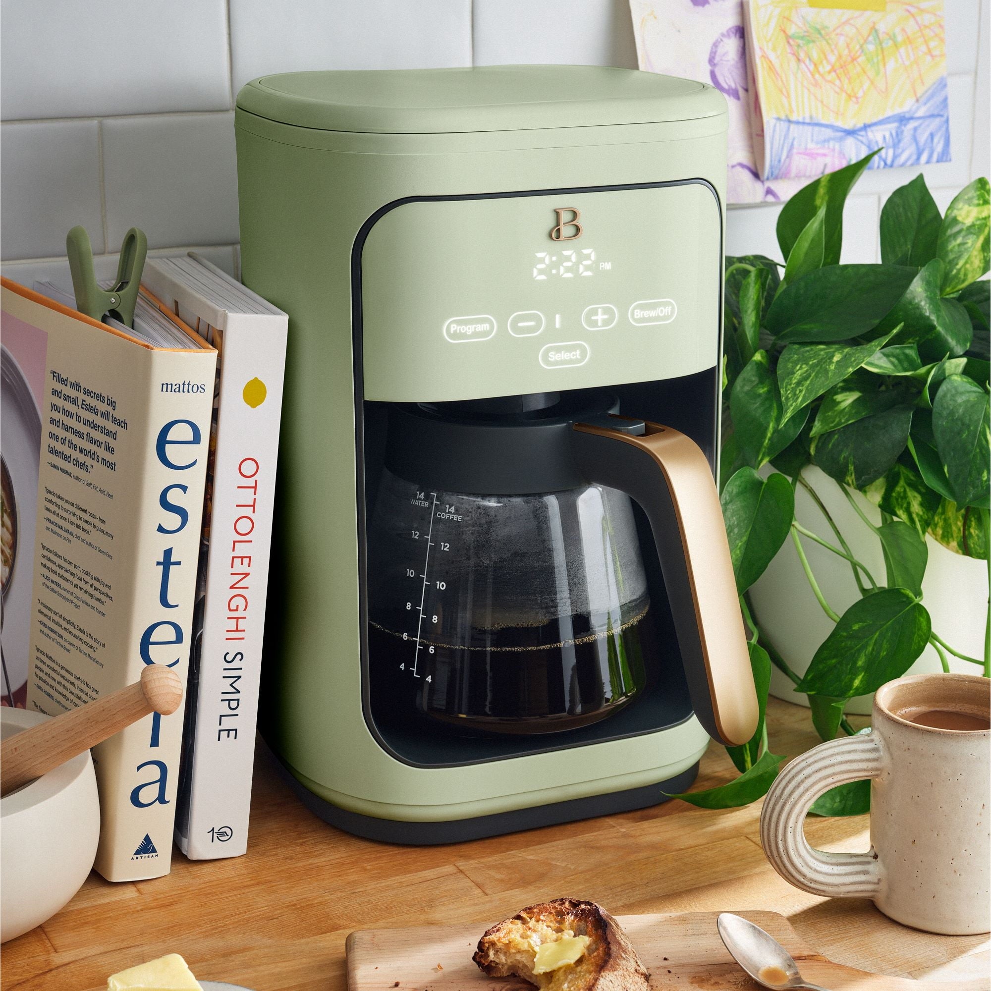 Beautiful 14-Cup Programmable Drip Coffee Maker with Touch-Activated Display, White Icing by Drew Barrymore