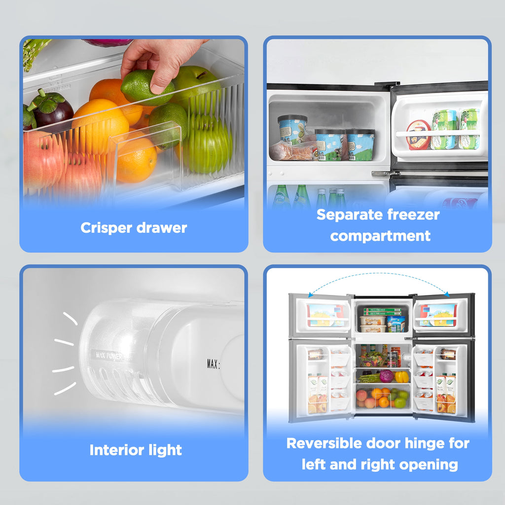 Arctic King 3.2 Cu ft Two Door Mini Fridge with Freezer, Stainless Steel, E-Star, ARM32D5ASL