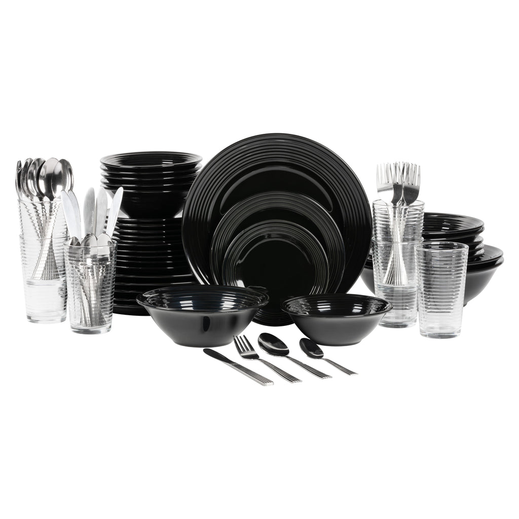 10 Strawberry Street Nova Black Round 62-Piece Stoneware Dinnerware Set, Service for 6