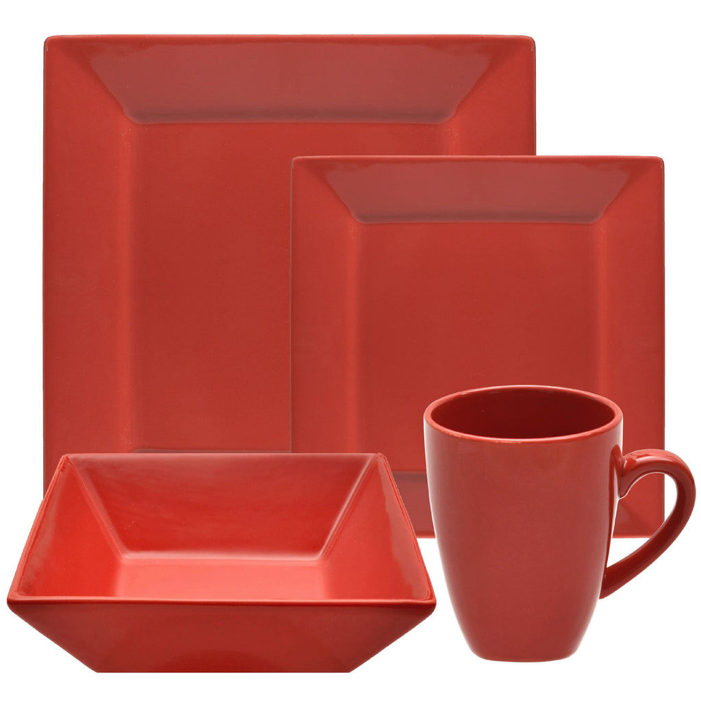 10 Strawberry Street Nova Square 16-Piece Stoneware Dinnerware Set, Black