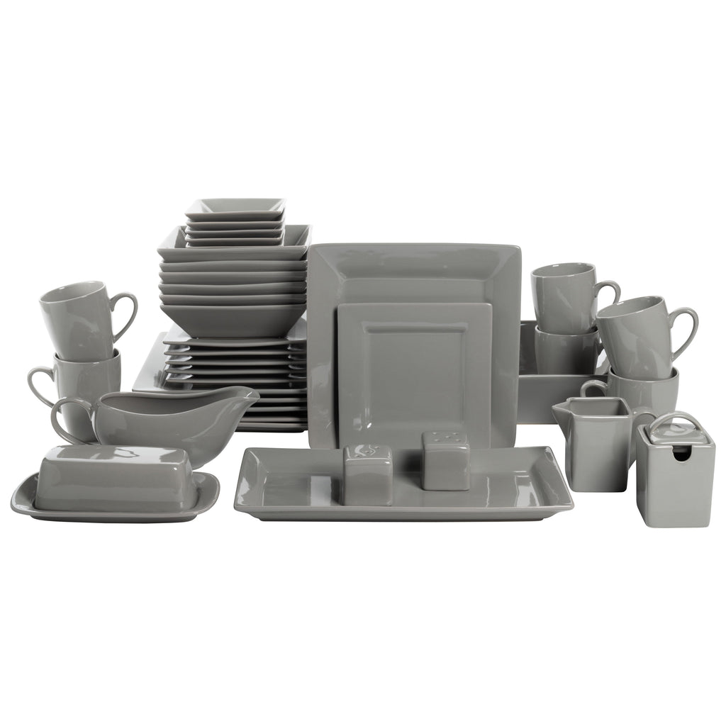 10 Strawberry Street Nova Square 40 Piece Stoneware Dinnerware Set, Gray