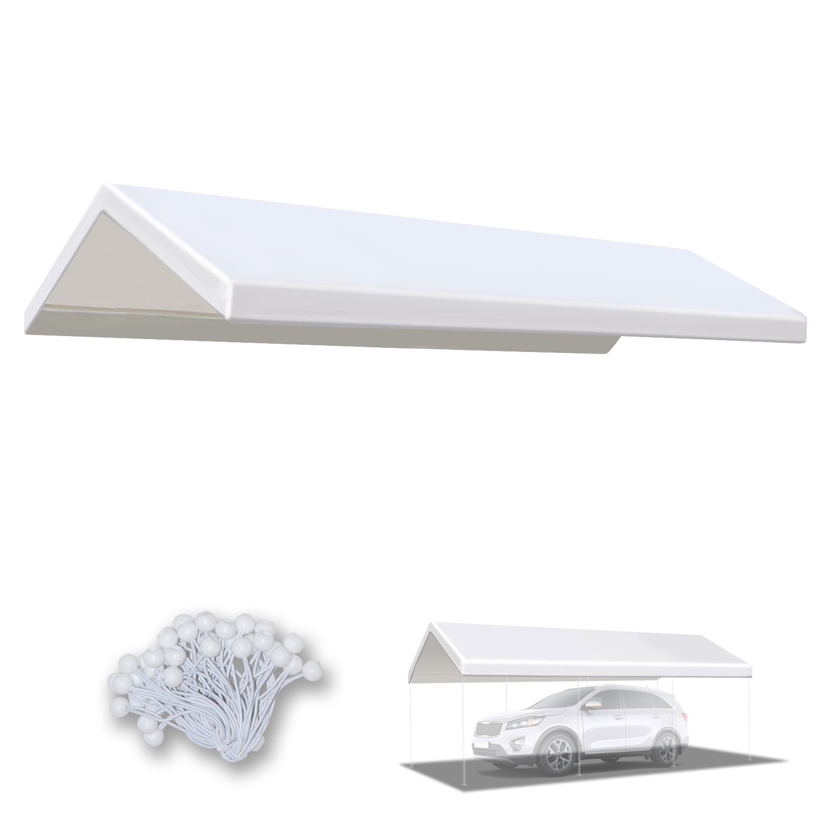 10'x20' Carport Replacement Canopy Cover for Tent Top Garage Shelter Cover with Ball Bungees (Only Cover, Frame is not Included)
