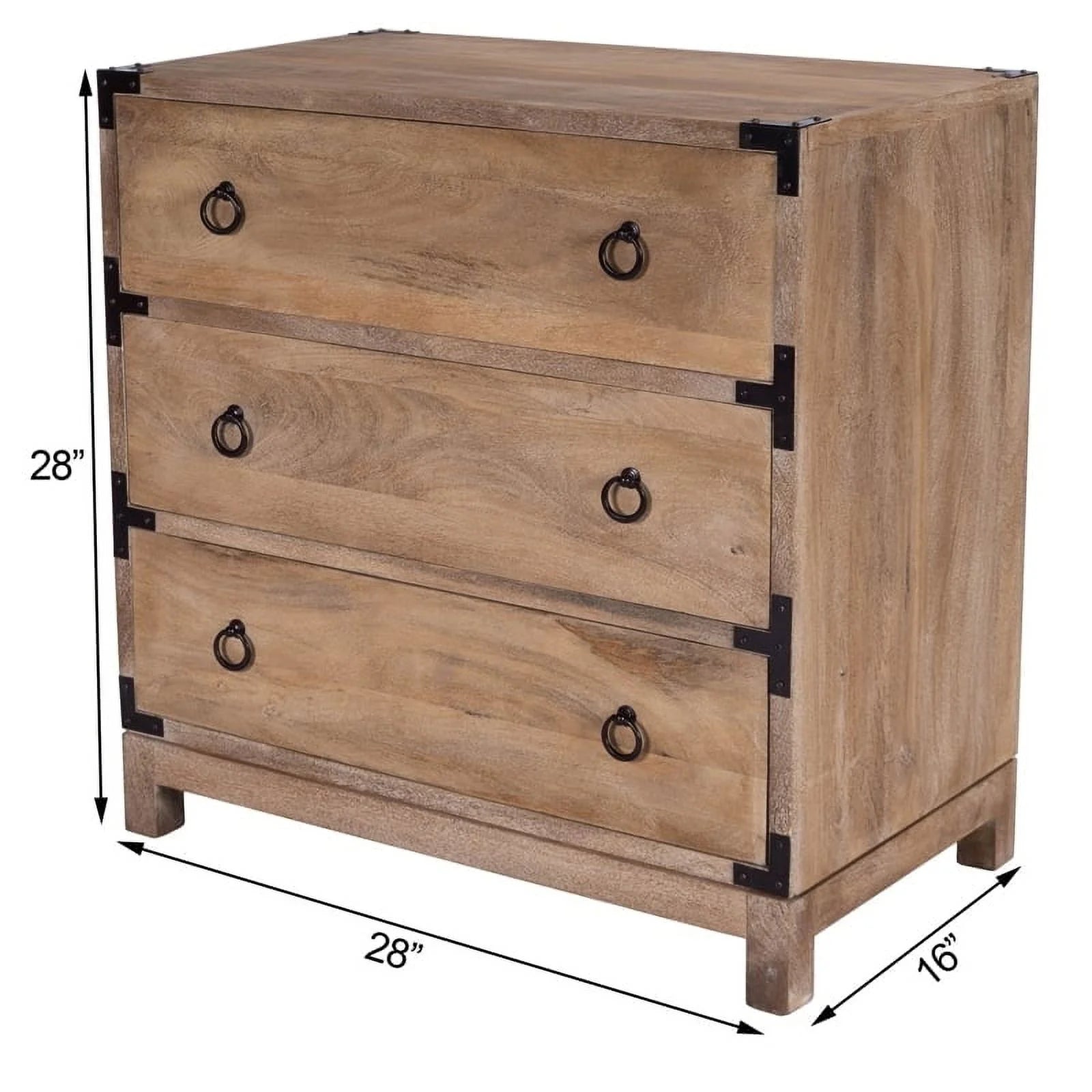 Beaumont Lane 3-Drawer Transitional Wood Campaign Chest in Natural/Dark Bronze