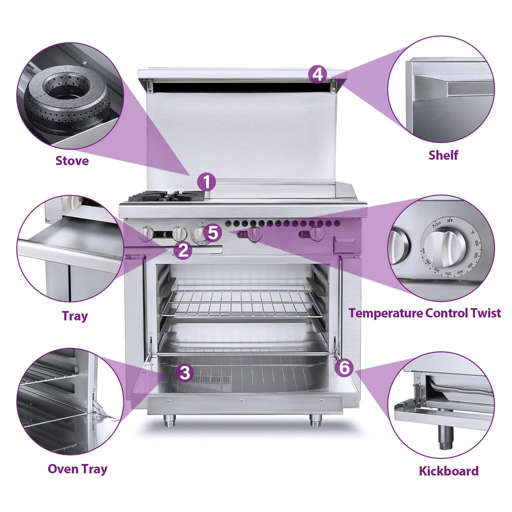 36" Stainless Steel Gas Range Stove