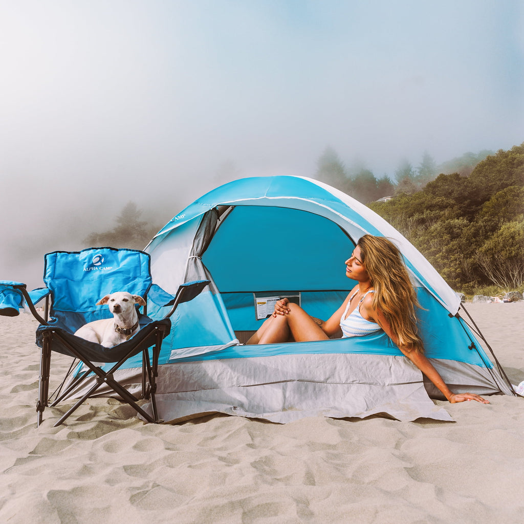 Alpha Camper 2-Person Camping Dome Tent Waterproof Portable Tent with Carry Bag, Blue