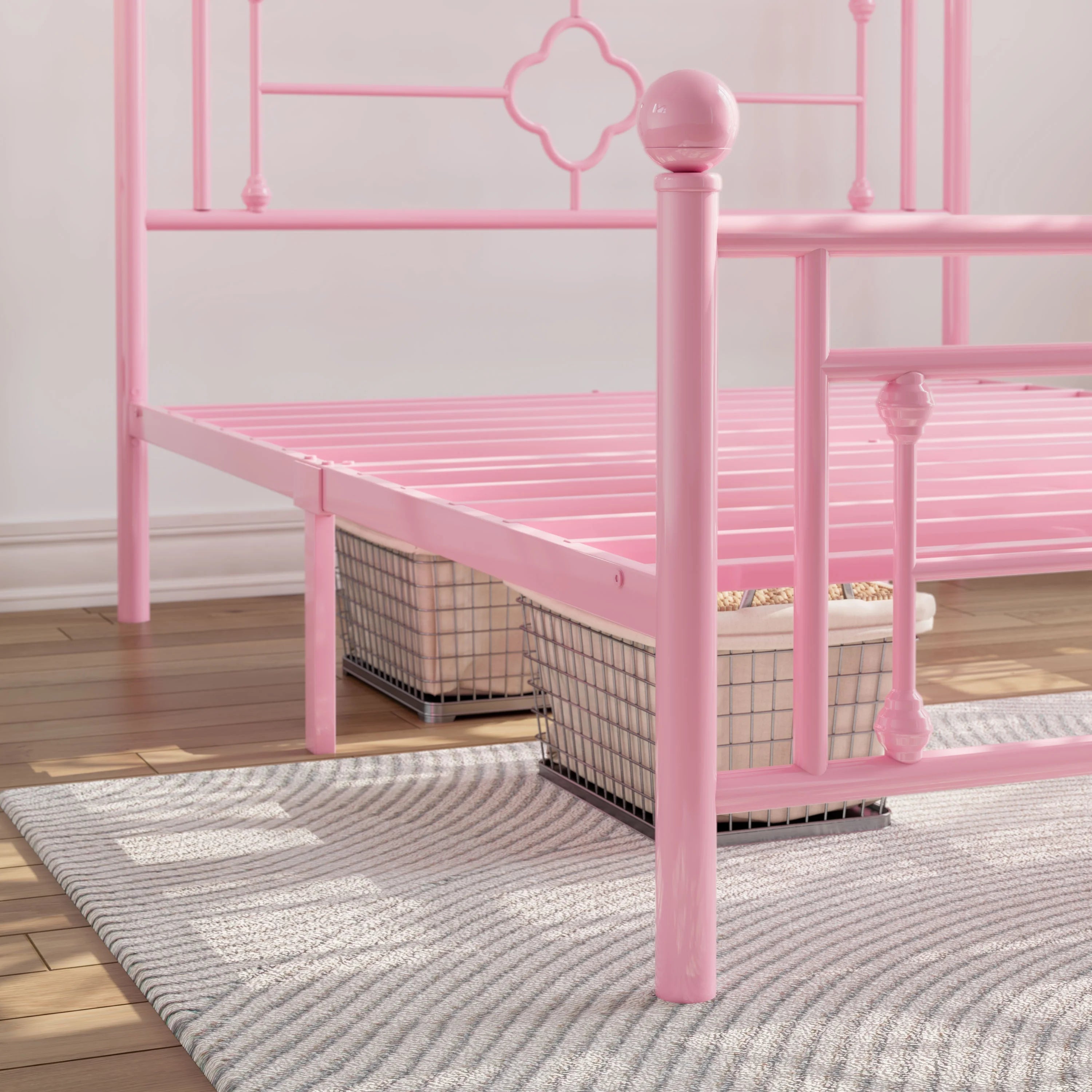 Allewie Twin Size Metal Platform Bed Frame with Victorian Vintage Headboard and Footboard, Pink