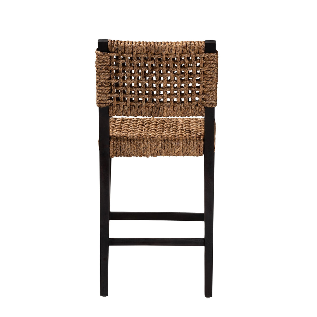 bali & pari Alise Mahogany wood and Seagrass BOHO Counter Stool, Natural Brown