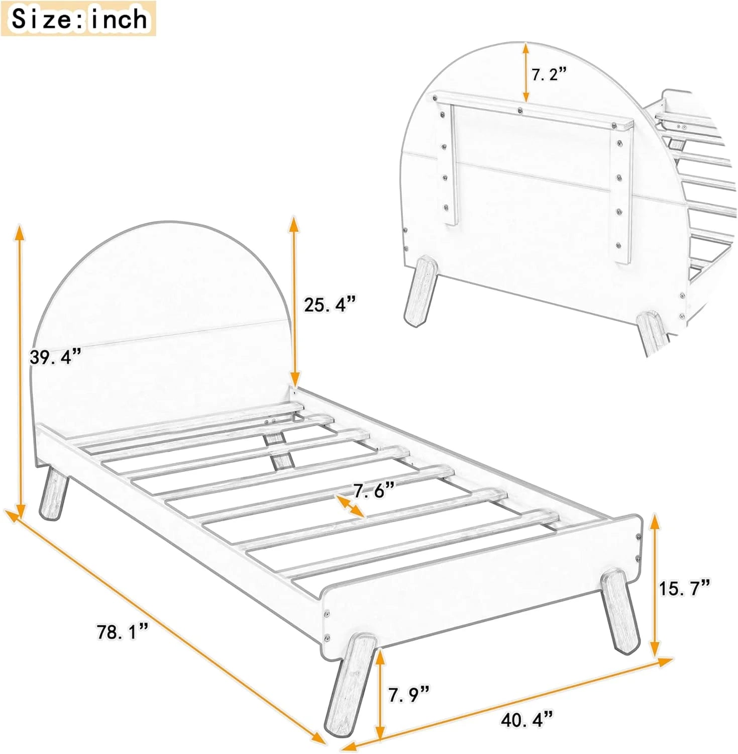 Bed Frame, Cute Platform Bed With Curved Headboard And Shelf Behind, Solid Wood Bed For Kids Teens Adults Girls Boys, No Box Spring Needed ( Size, White)