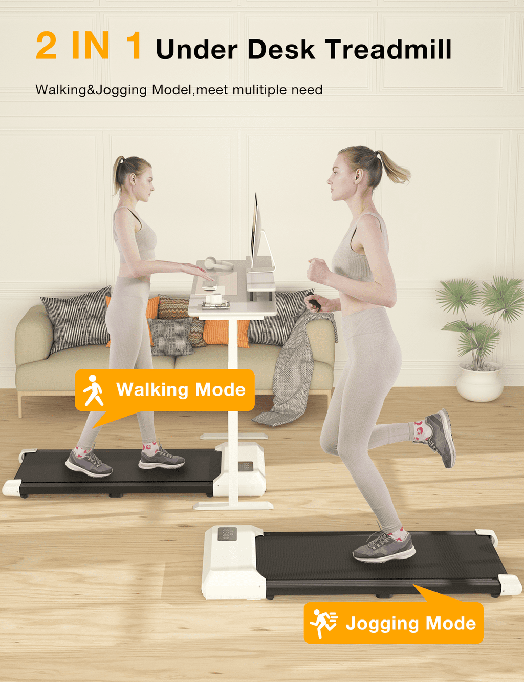 2.5Hp Walking Pad, 35.5*15.5 Walking Area 2 in 1 Under Desk Treadmill,300lb Walking Treadmill with Remote Control and LED Display, Quiet, Compact & Small Treadmill for Home & Office (White)