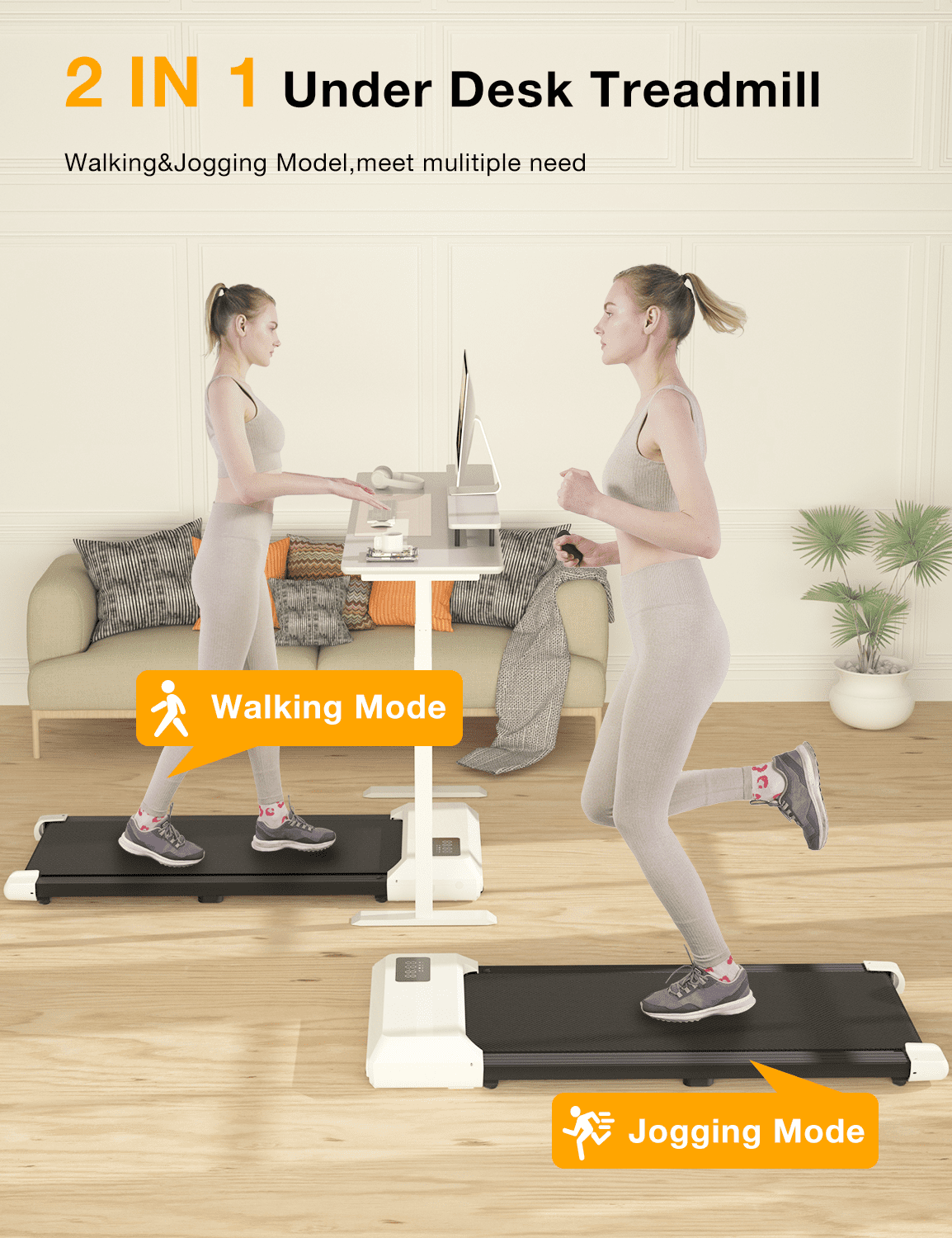2.5Hp Walking Pad, 35.5*15.5 Walking Area 2 in 1 Under Desk Treadmill,300lb Walking Treadmill with Remote Control and LED Display, Quiet, Compact & Small Treadmill for Home & Office (White)