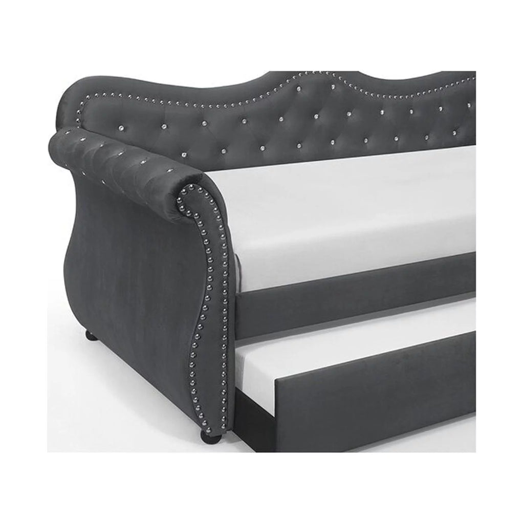 Abby Upholstered Velvet Wood Daybed with Trundle in Gray