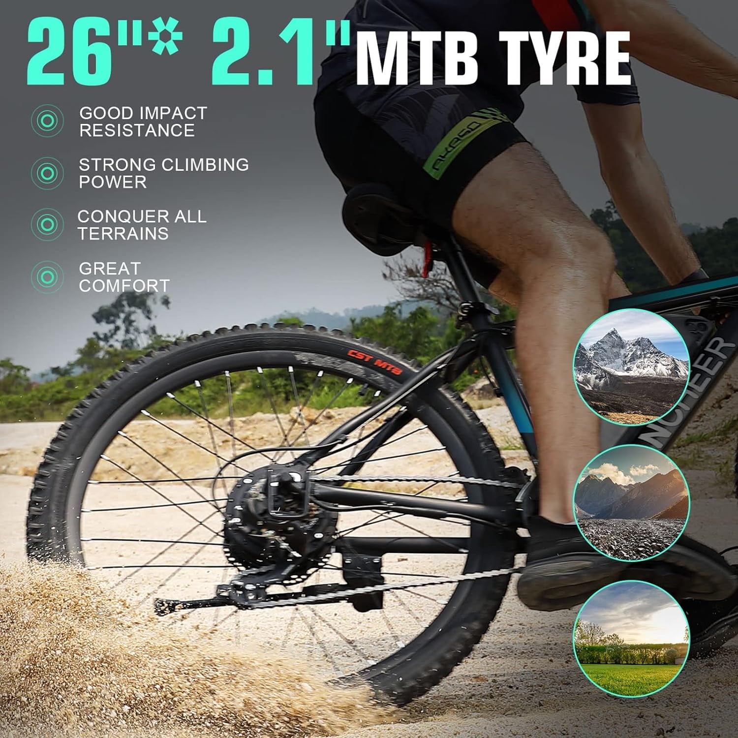 ANCHEER Gladiator 500W 26" Electric Bike for Adults, Electric Mountain Bike with 2.1” eMTB Tire, 48V 10.4Ah Battery, 3H Fast Charge, Shimano 21 Speed, Adults Electric Bicycle