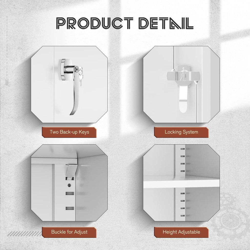 71" Metal Garage Storage Cabinet with Locking Doors and Adjustable Shelves for Home, Office(Black)