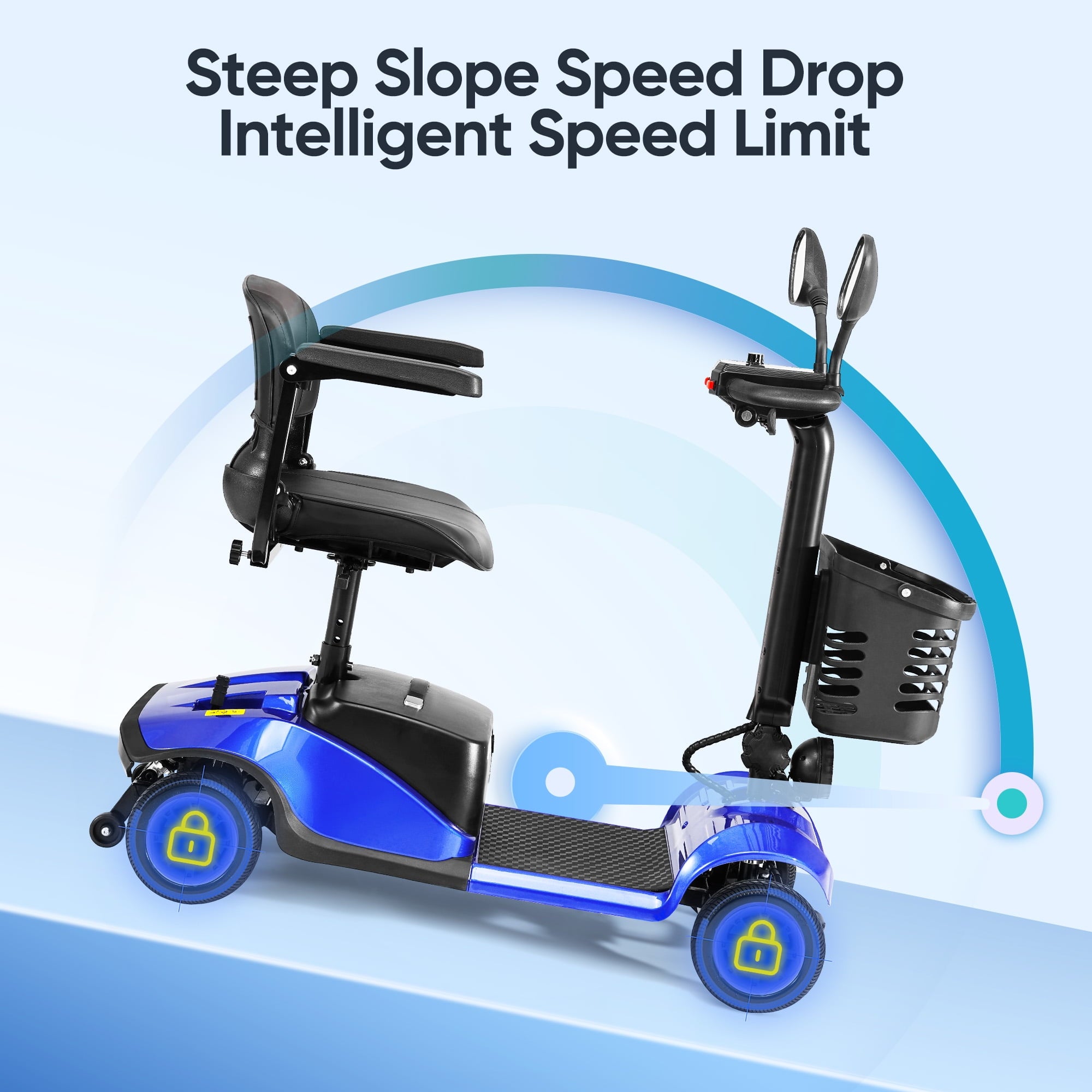 4 Wheels Mobility Scooter Electric Mobility Scooter Wheelchair w/Basket and Extended Battery for Seniors Adults Blue