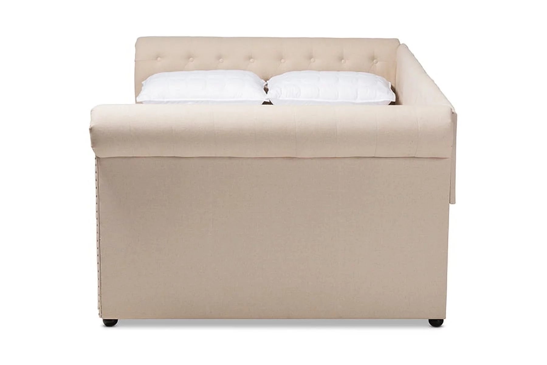 Baxton Studio Mabelle Mid-Century Tufted Fabric and Wood Queen Daybed in Beige