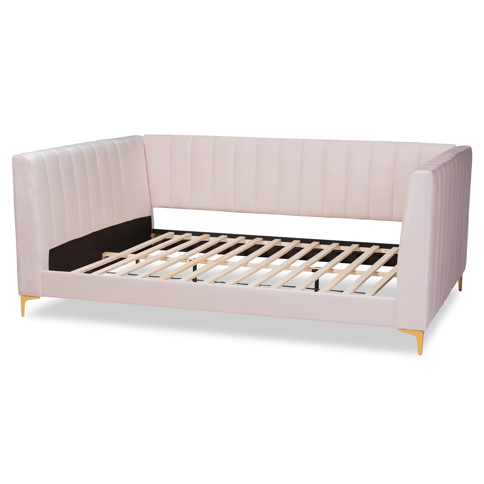 Baxton Studio Oksana Modern Contemporary Glam and Luxe Light Pink Velvet Fabric Upholstered and Gold Finished Queen Daybed