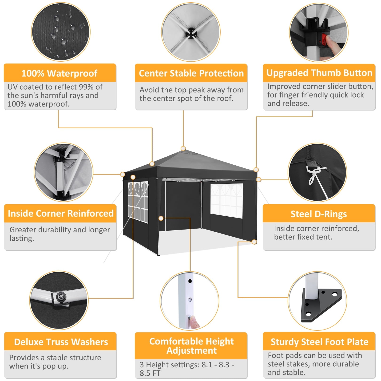 10'x 10' Pop up Canopy 1 Person Setup Canopy Portable Outdoor Party Instant Shelter with 4 Removable Sidewalls & Carrying Bag for Wedding Picnics Camping, White