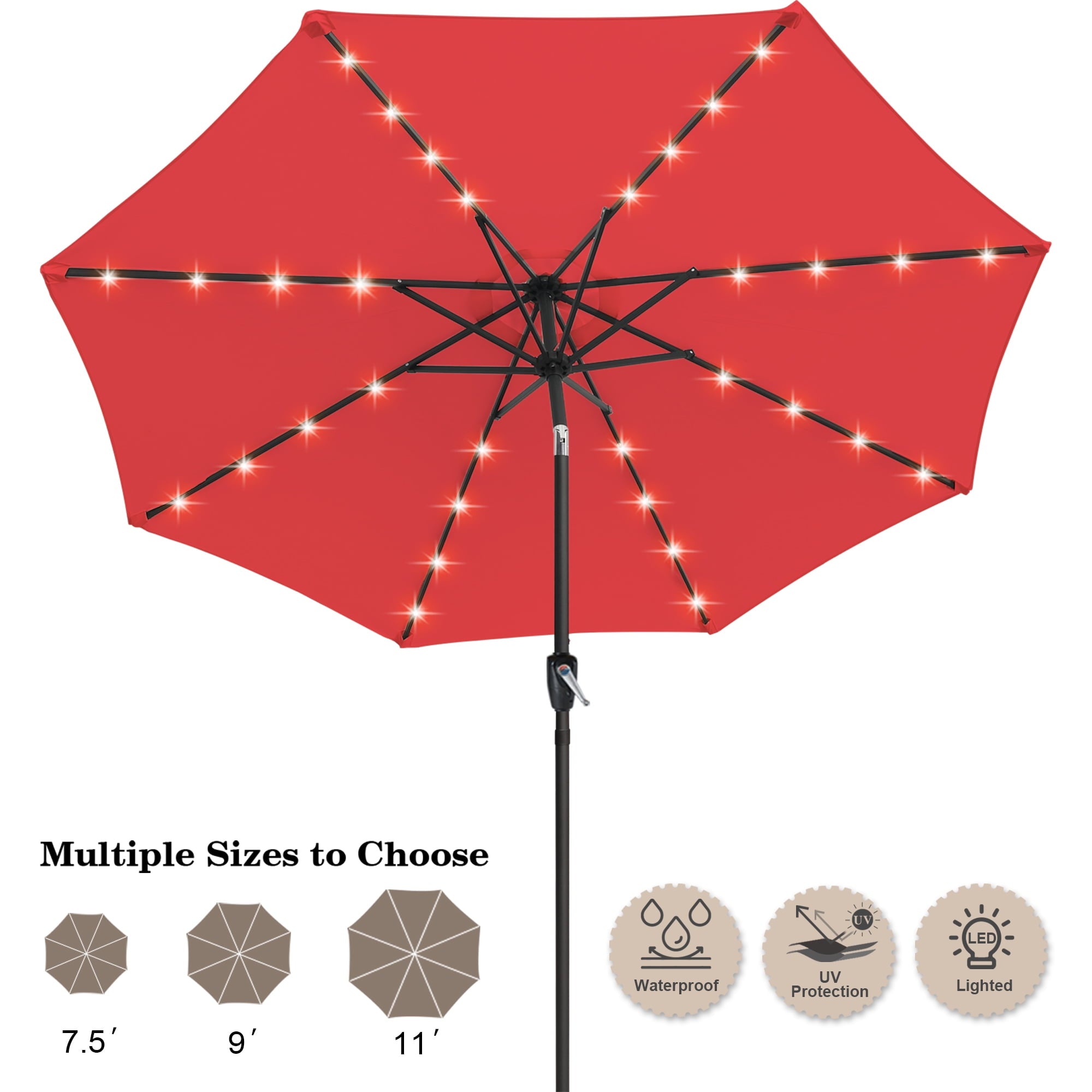 ABCCANOPY 7.5ft Patio Solar Umbrella LED Outdoor Umbrella with Tilt and Crank, Turquoise