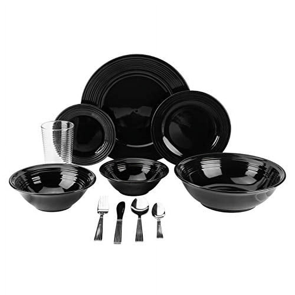 10 Strawberry Street Nova Black Round 62-Piece Stoneware Dinnerware Set, Service for 6