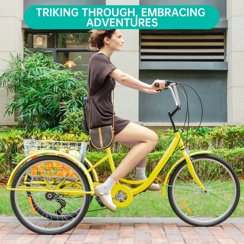 ARTUDATECH 7-Speed Adult Tricycle 24" Purple Three-Wheeled 3 Wheel Cruiser Bike with Seat and Rear Basket for Shopping,Commuting,Camping